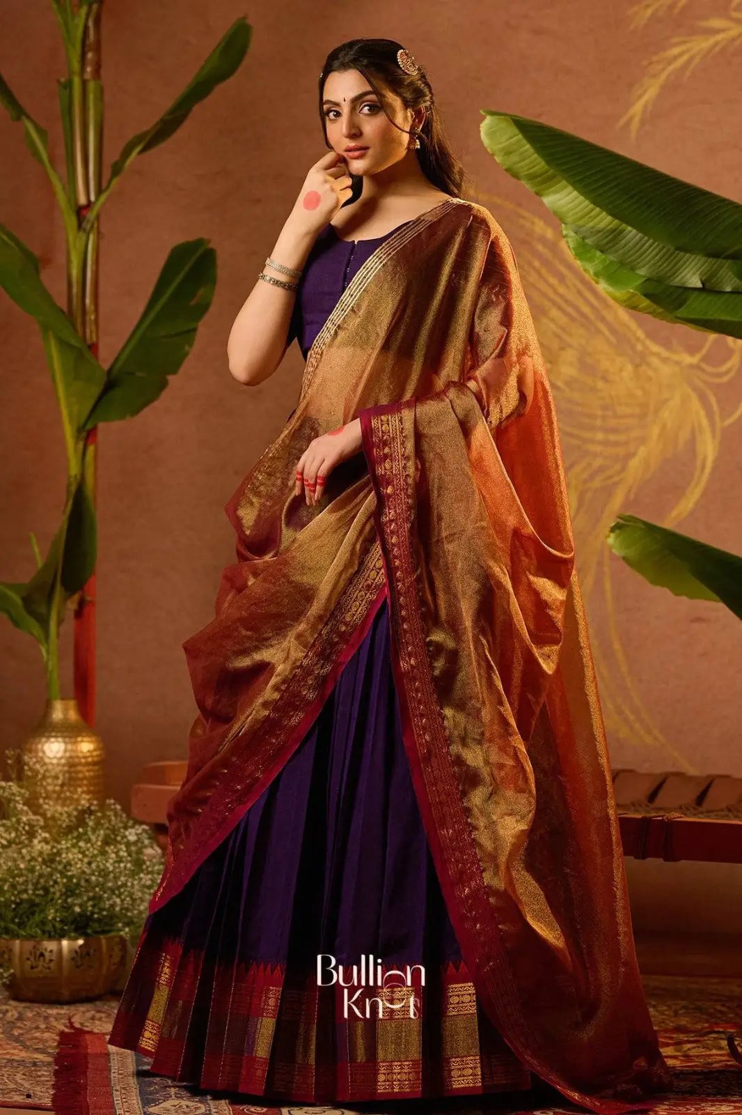 Can Can Skirt and Mahalaxmi Half Saree Purple Handloom Lehenga