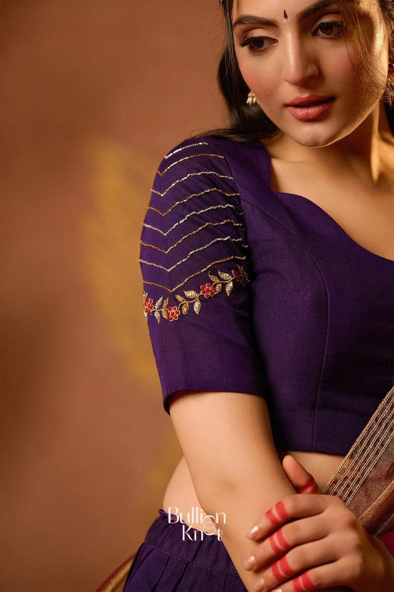 Can Can Skirt and Mahalaxmi Half Saree Purple Handloom Lehenga