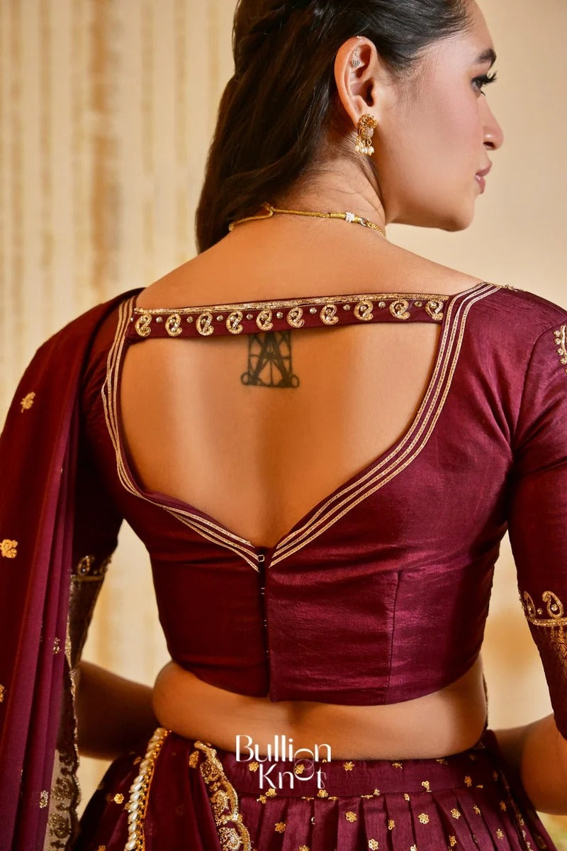 Can Can Skirt and Wineesha Maroon Viscose Dola Lehenga Set