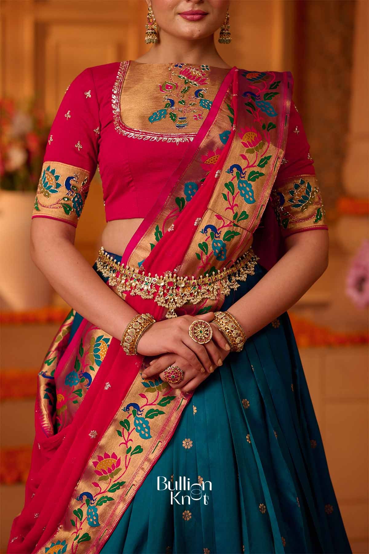 Jwal | Soft Silk Paithani Border Lehenga Set with Rani Pink Dupatta for Festive Celebrations
