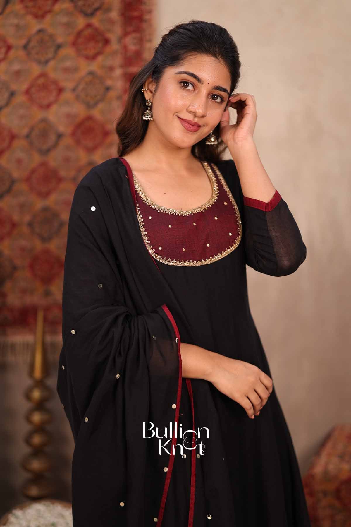 Kaayna | Black Handloom Anarkali Suit Set for Women | Designer Party Wear Suit Set