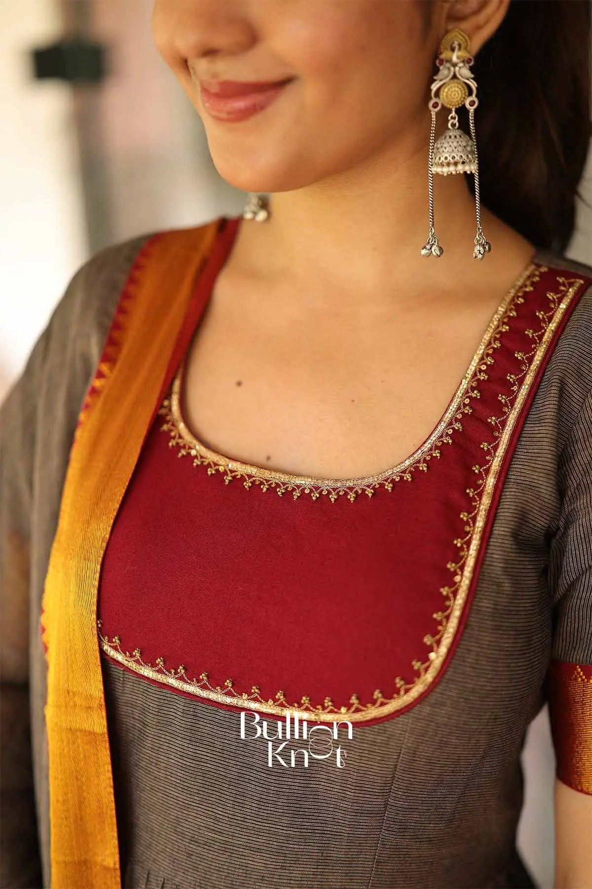 Keshwini Gray Handwoven Narayanpet Cotton Anarkali Dress