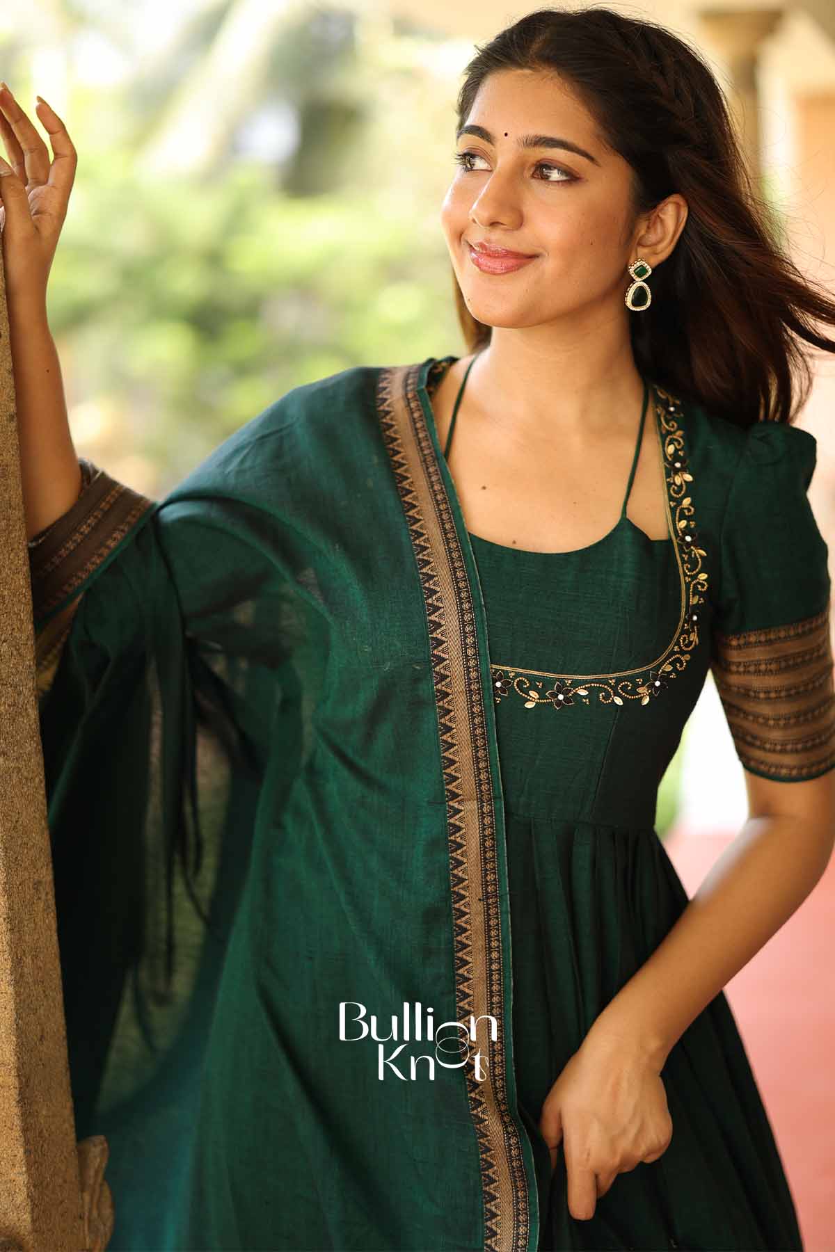 Khushi Emerald Green Handloom Anarkali Kurta Set