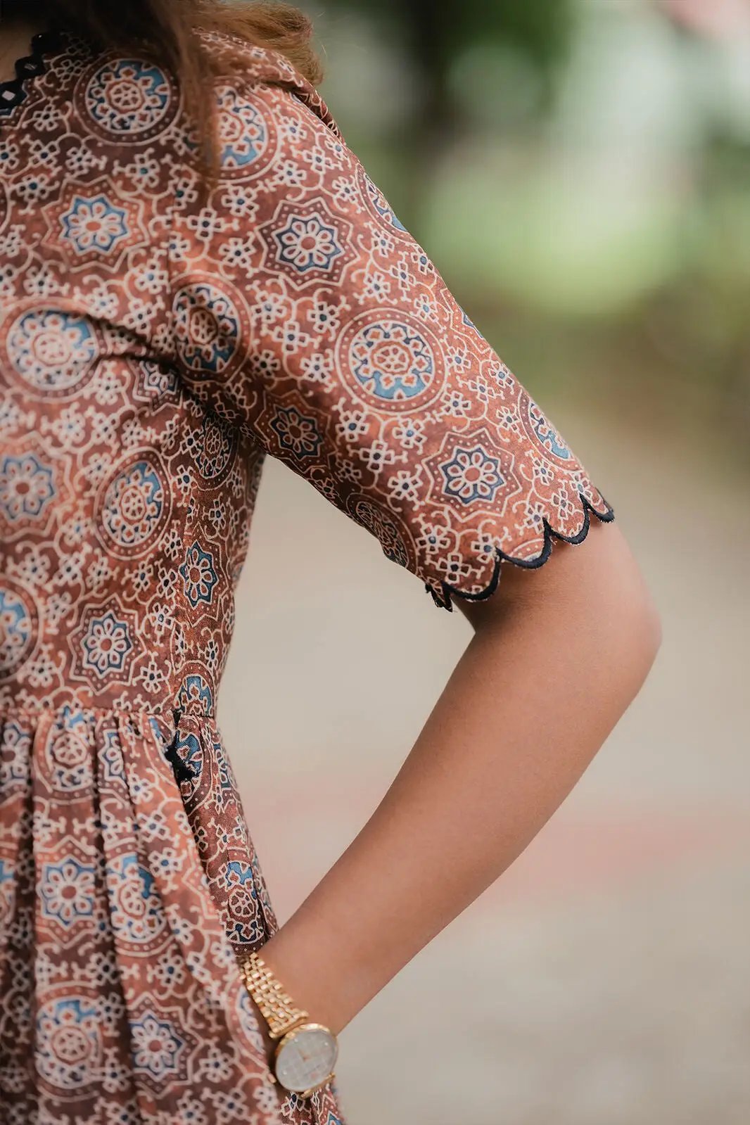 a woman in brown Laila Ajarakh Kurta Set - Bullionknot