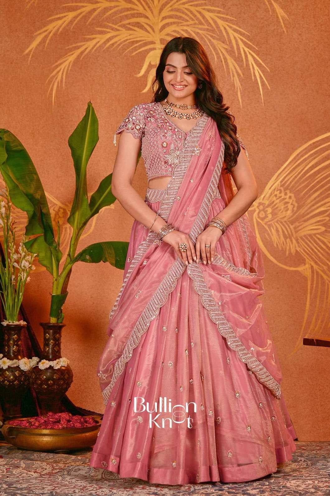 Latika Bridal Pink Lehenga Set in shimmar Net