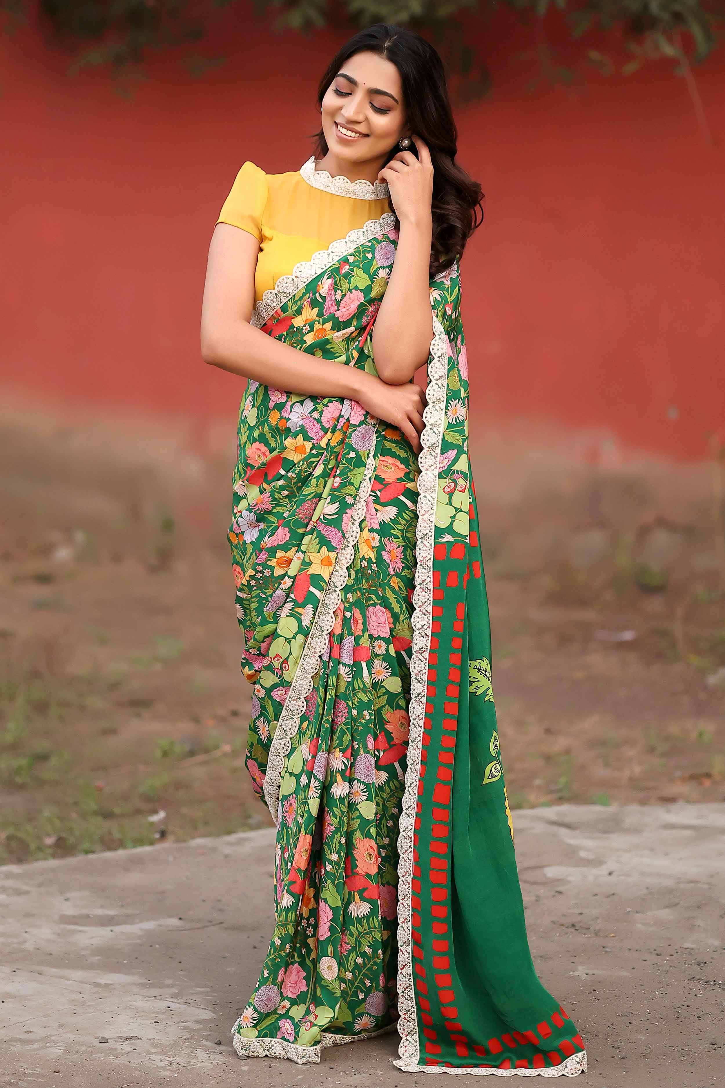a woman in silk saree