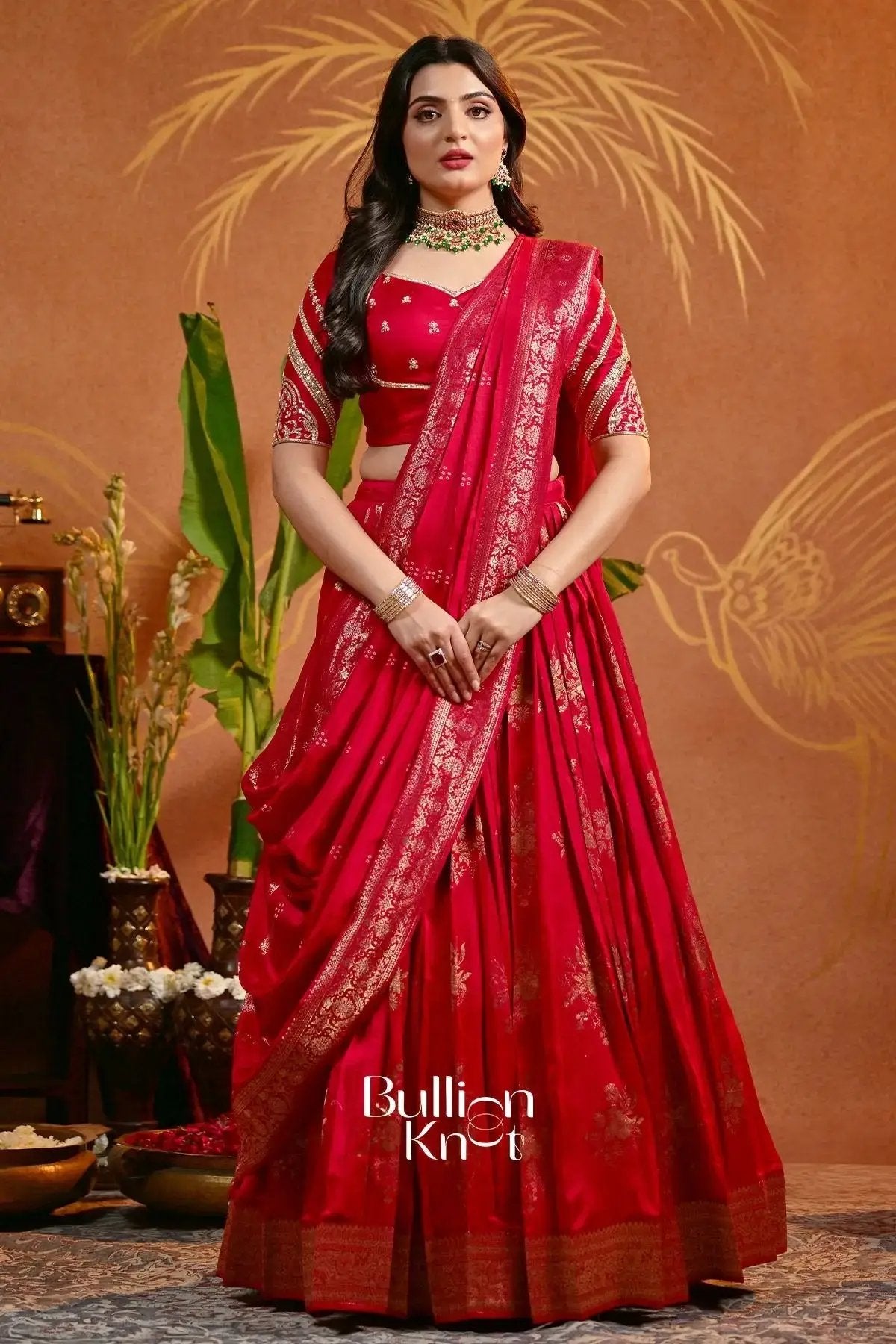 Prathana ruby Pink Viscose Russian Dola Lehenga Set