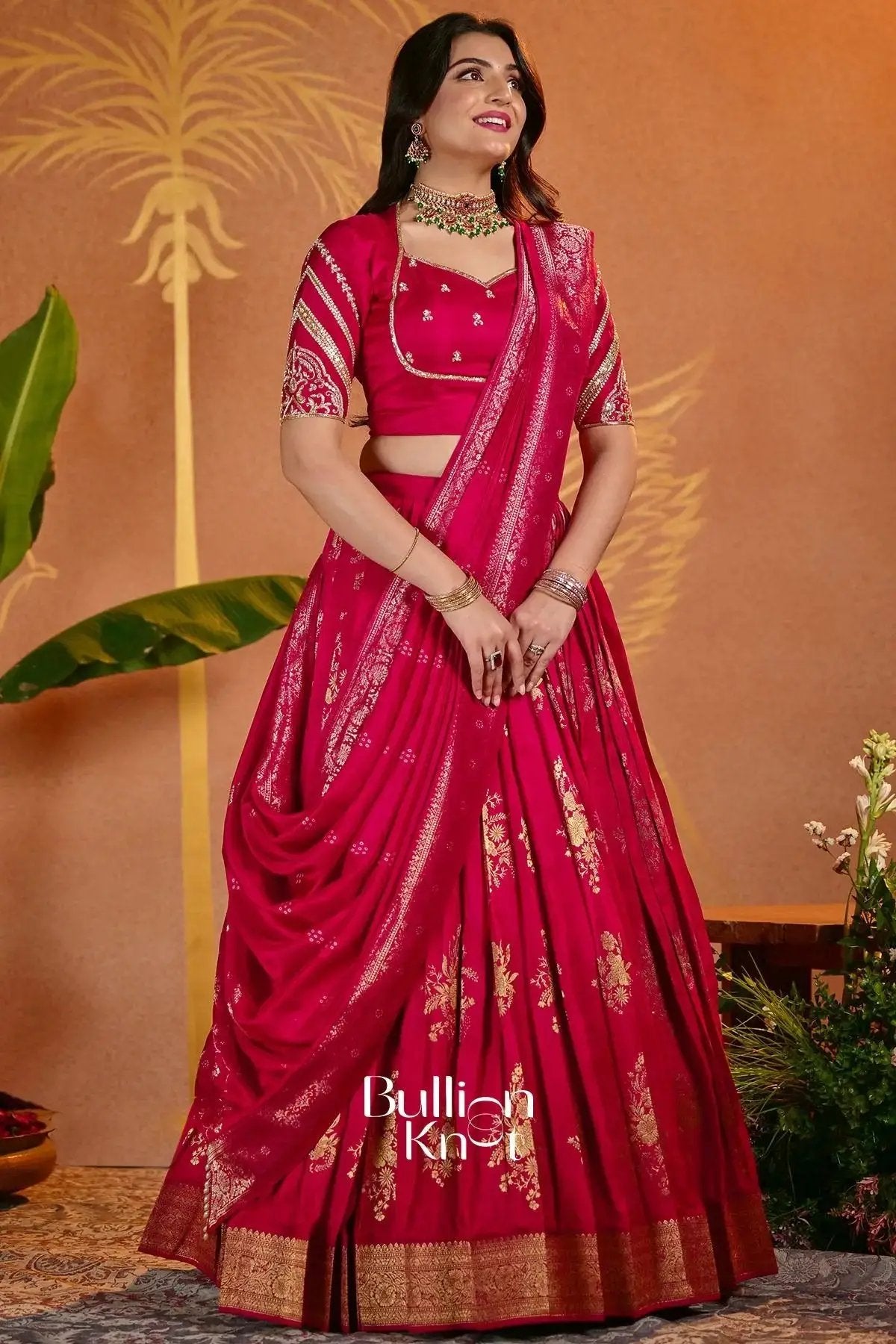 Prathana ruby Pink Viscose Russian Dola Lehenga Set