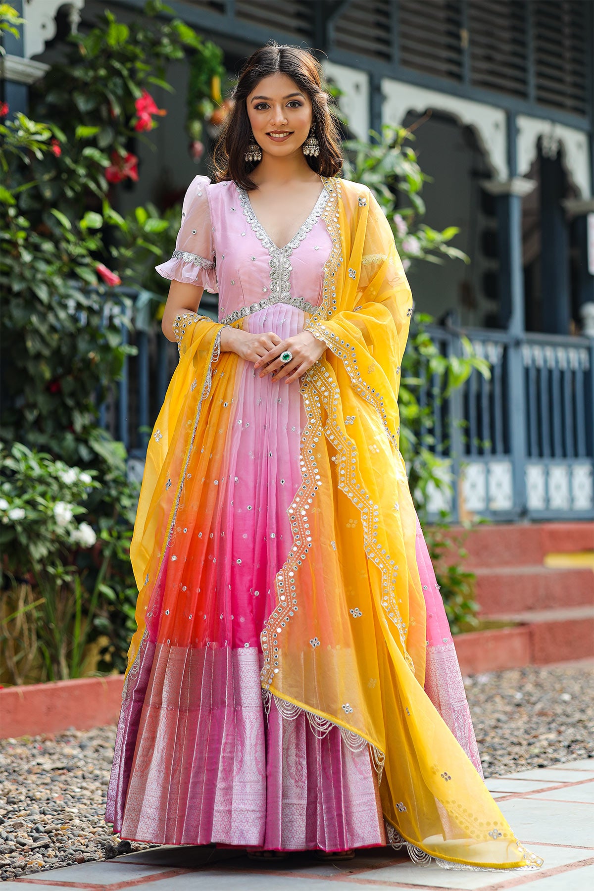 Rangeen Anarkali Dress  Ethnic Anarkali Gown with Dupatta
