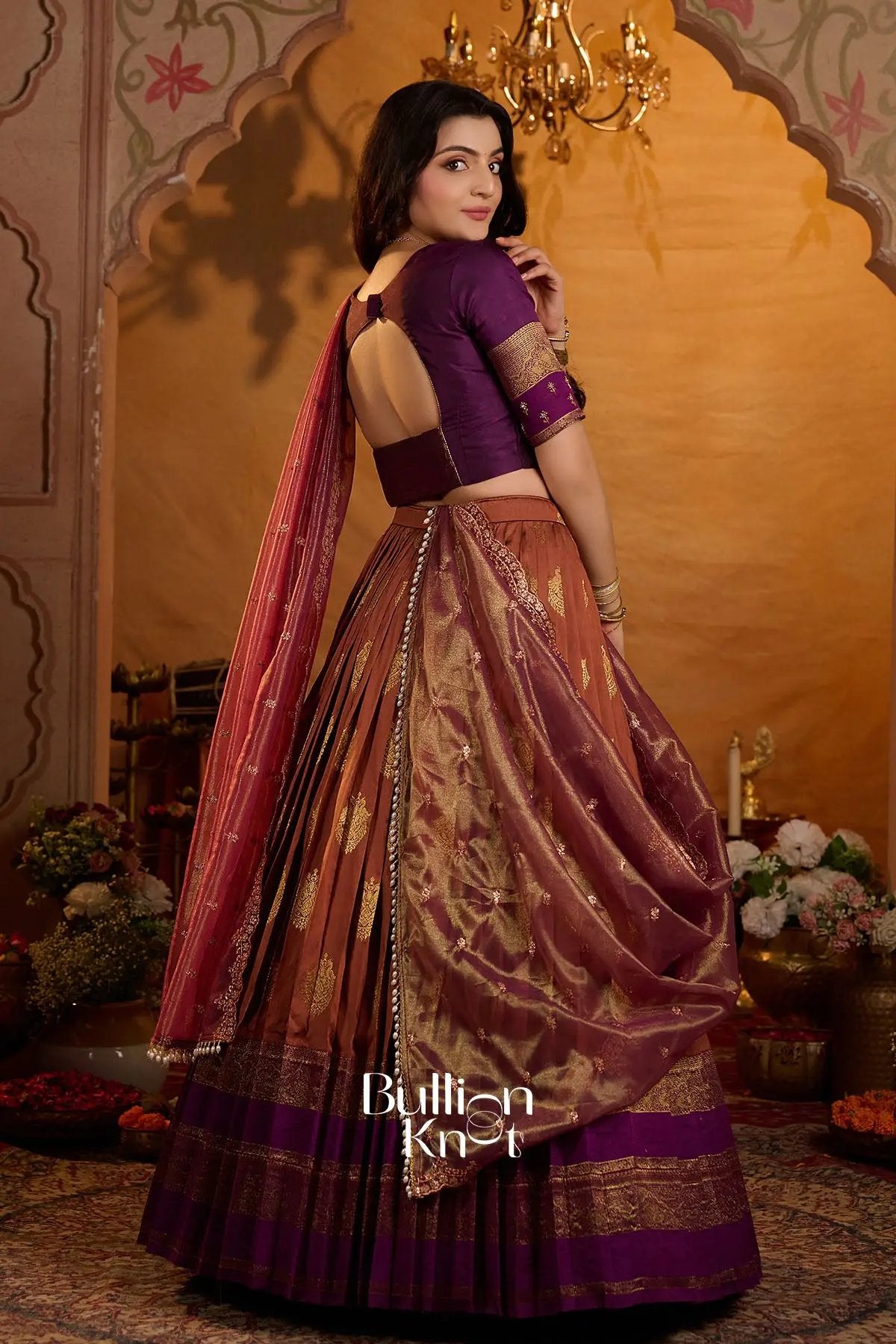 Ruprekha Gadval Silk Lehenga Set In Rust