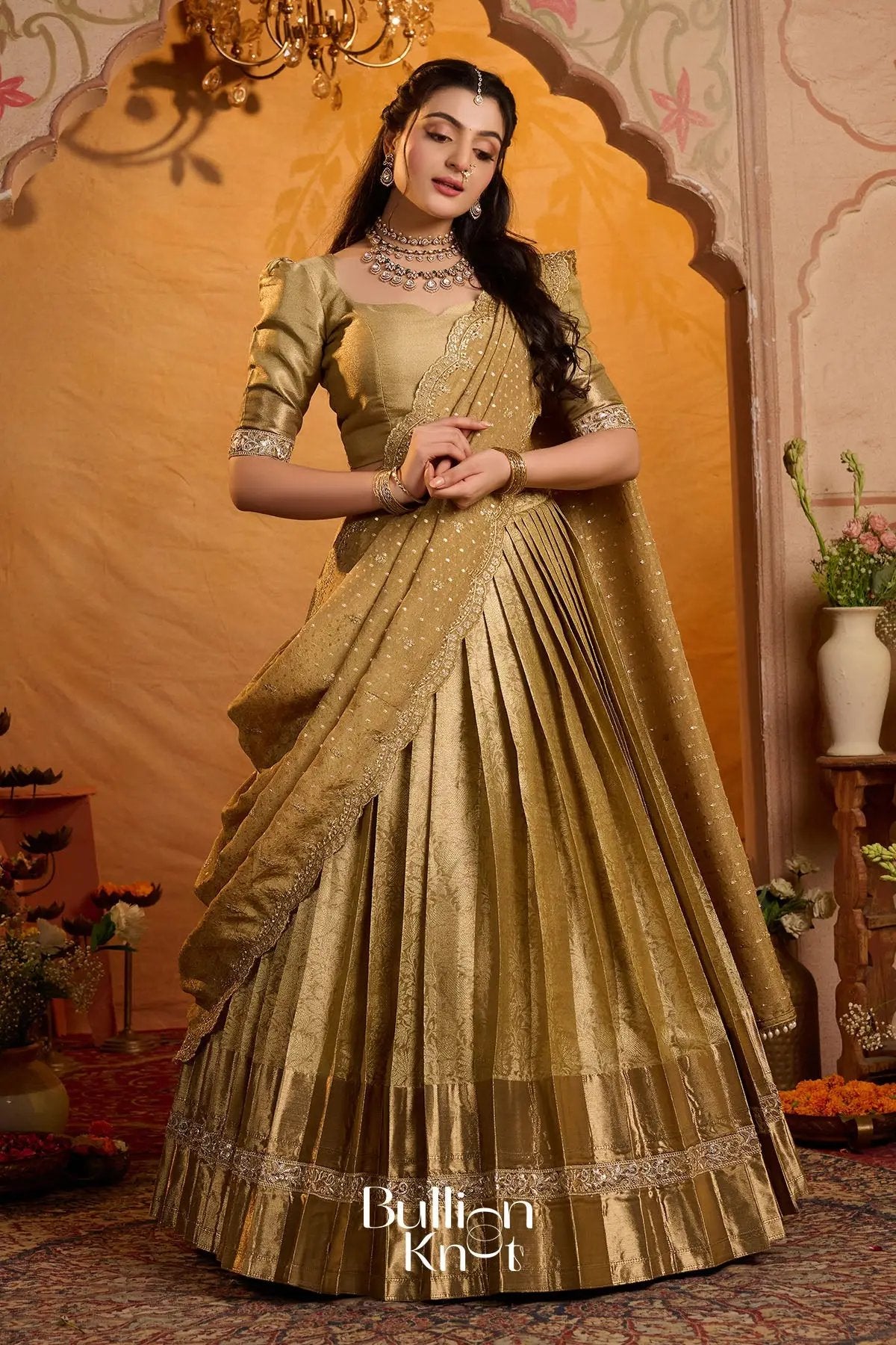 Swarnamayi Kanjivaram Silk Lehenga Set In Golden