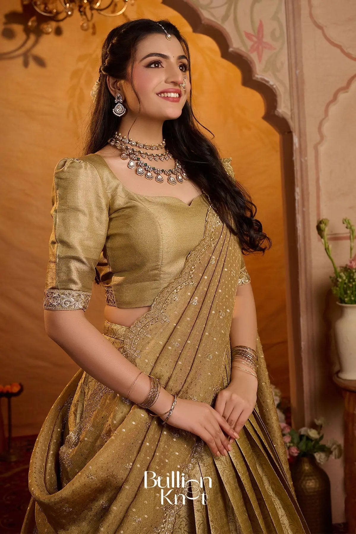 Swarnamayi Kanjivaram Silk Lehenga Set In Golden