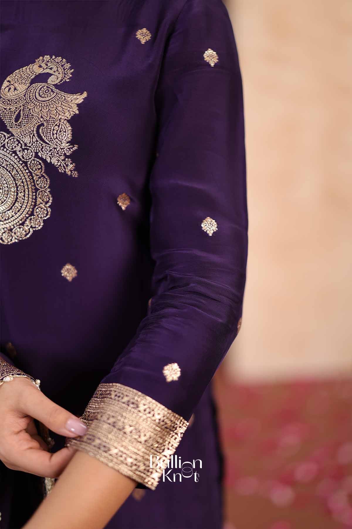 Tanvi | Handcrafted Silk Yoke Embroidered Royal Violet Kurta Pant Set for Traditional Gatherings