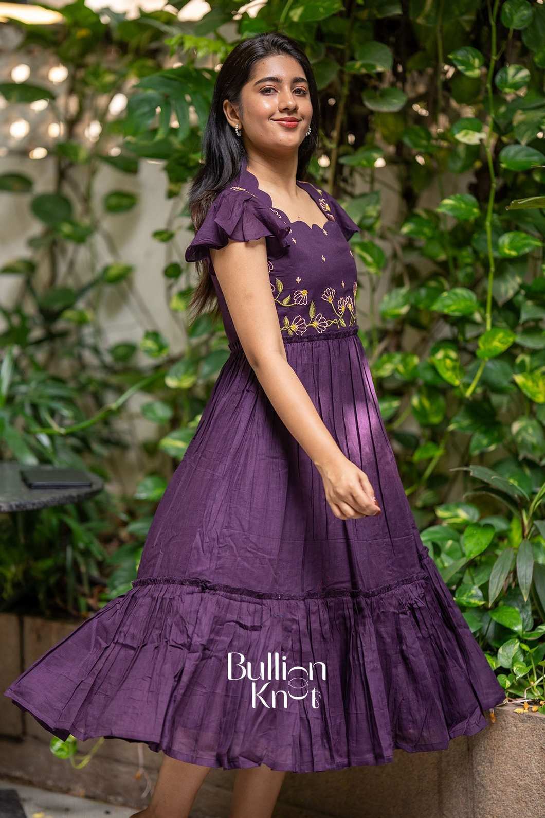 Teressa Plum Midi Dress for Elegant Occasions - Teressa Cotton