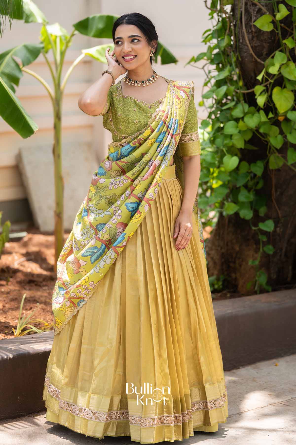 Vrindavan | Golden Tissu kalamkari Traditional Lehenga