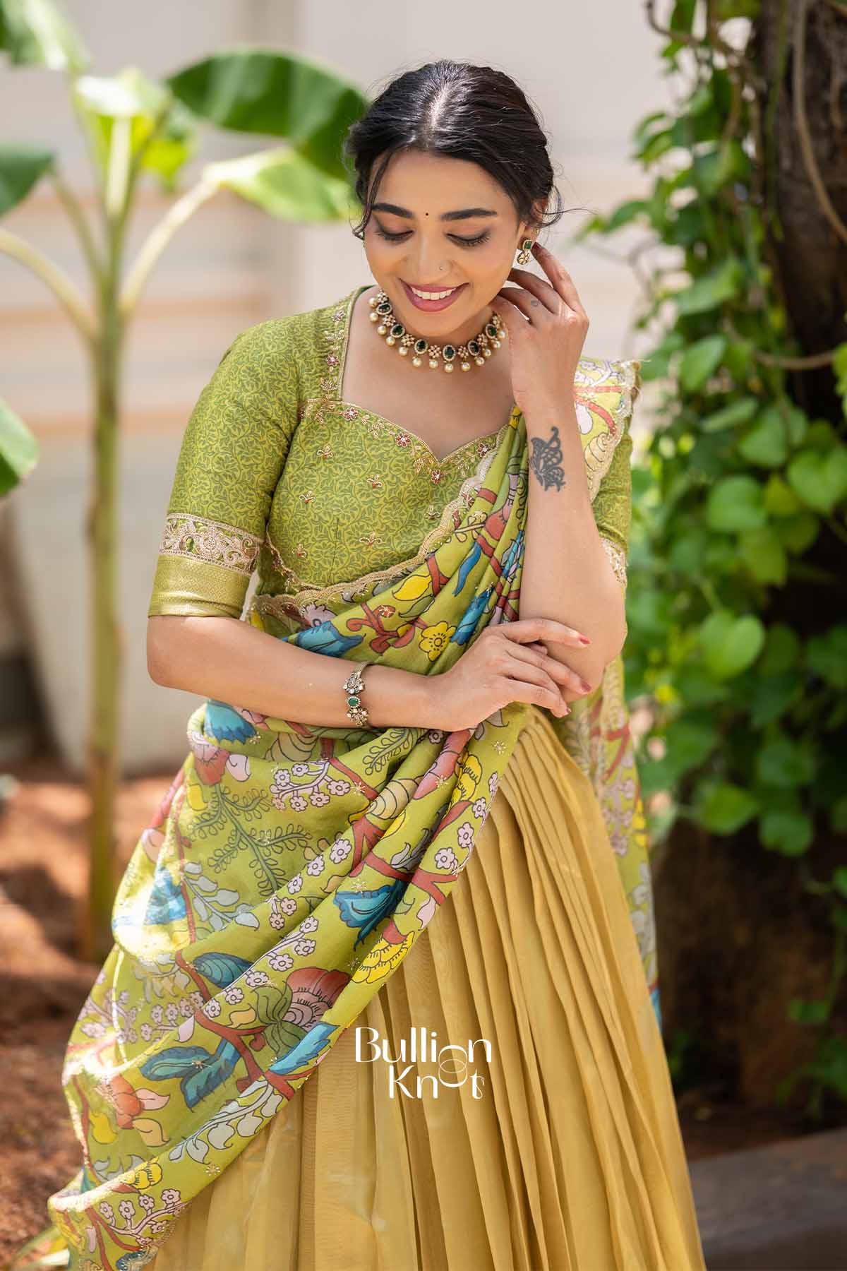 Vrindavan | Golden Tissu kalamkari Traditional Lehenga