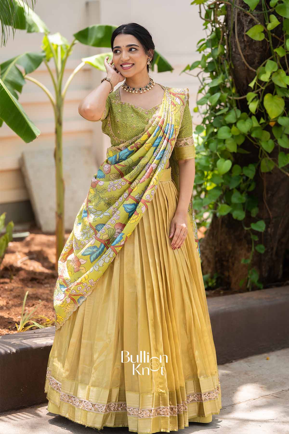 Vrindavan | Golden Tissu kalamkari Traditional Lehenga