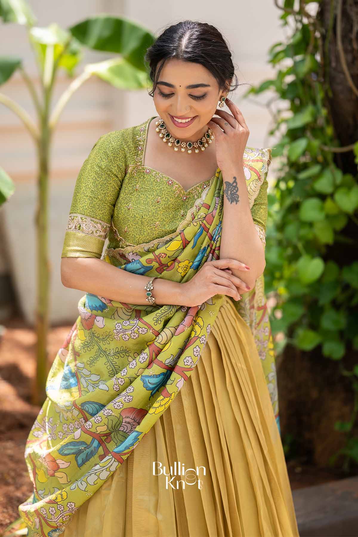 Vrindavan | Golden Tissu kalamkari Traditional Lehenga
