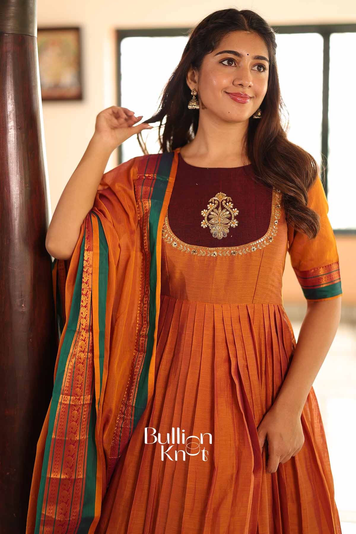 Yashika Orange Handloom Anarkali Kurta Set