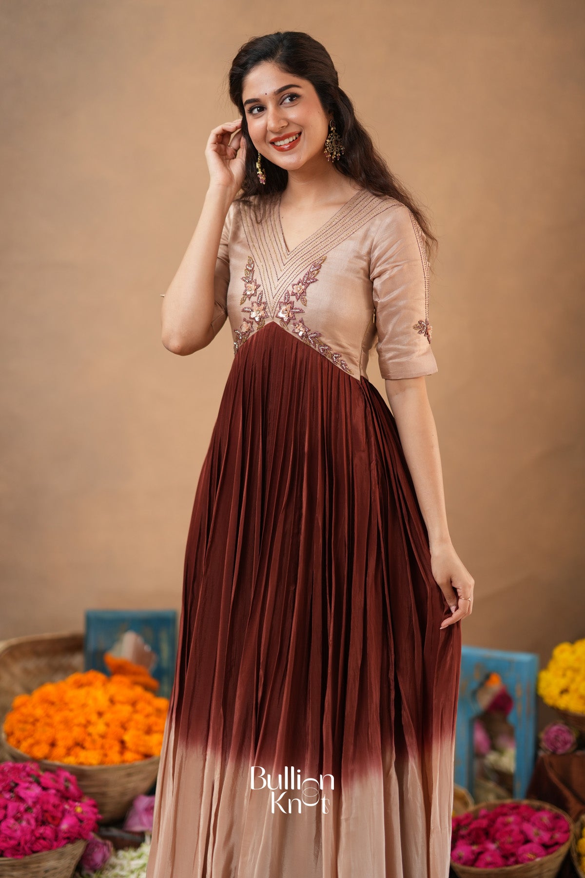 Mocha Mayurika Natural Crepe (Dress) in Brown
