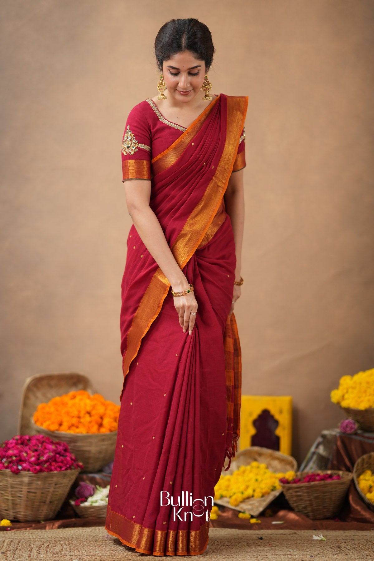 Nithya 2-In-1 Half Saree Red With Maggam Handwork