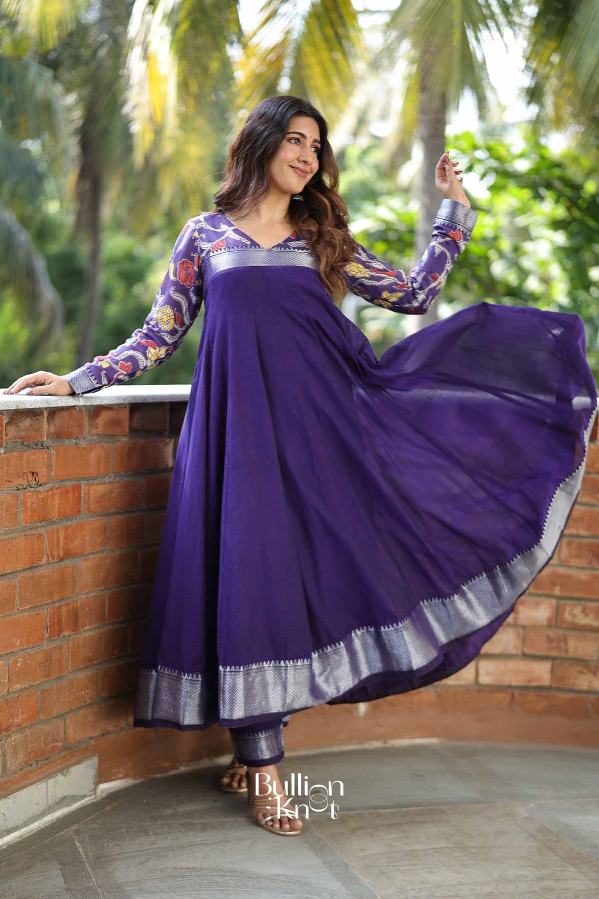Afsaana Navy Blue Anarkali Suit Set by Bullion Knot