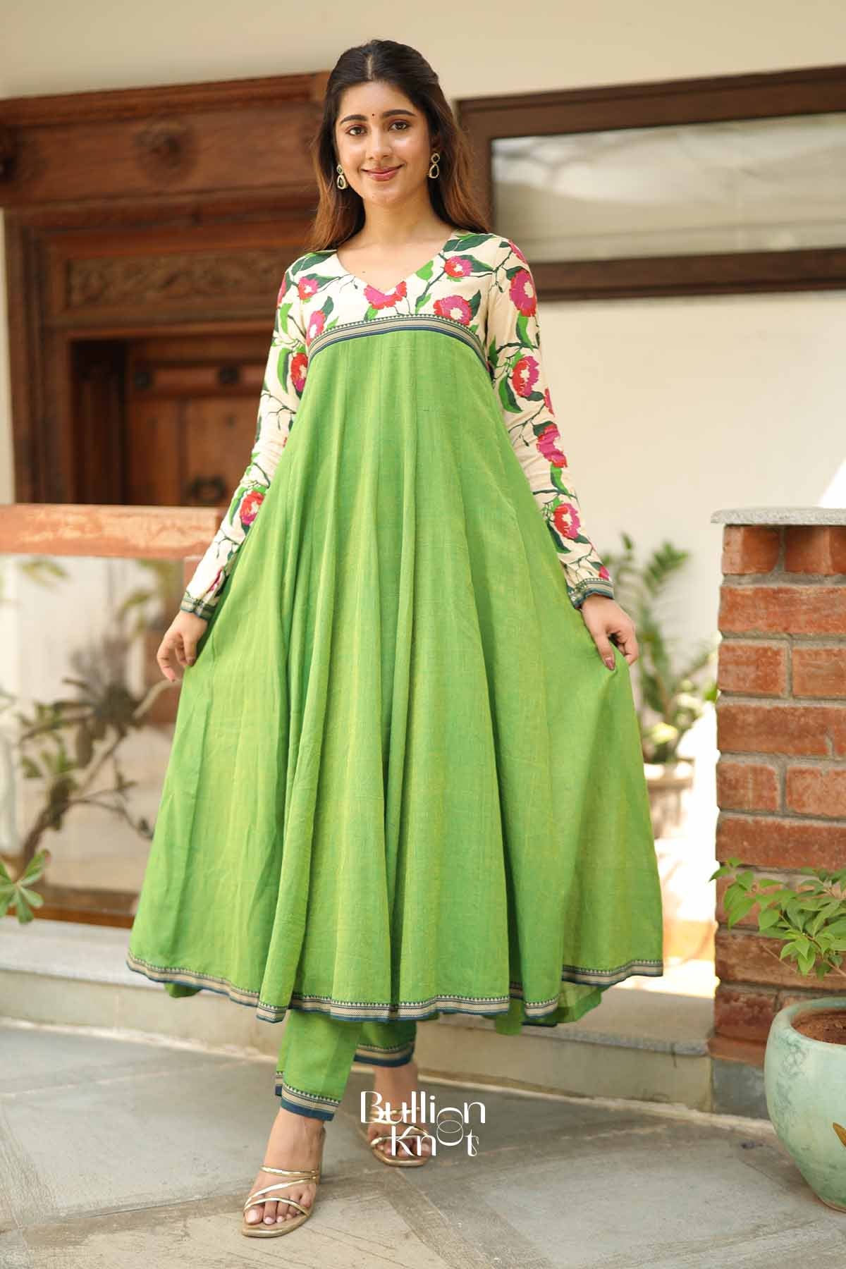 Basanti Bahar Parrot Anarkali Suit Set for Elegant Festive Wear