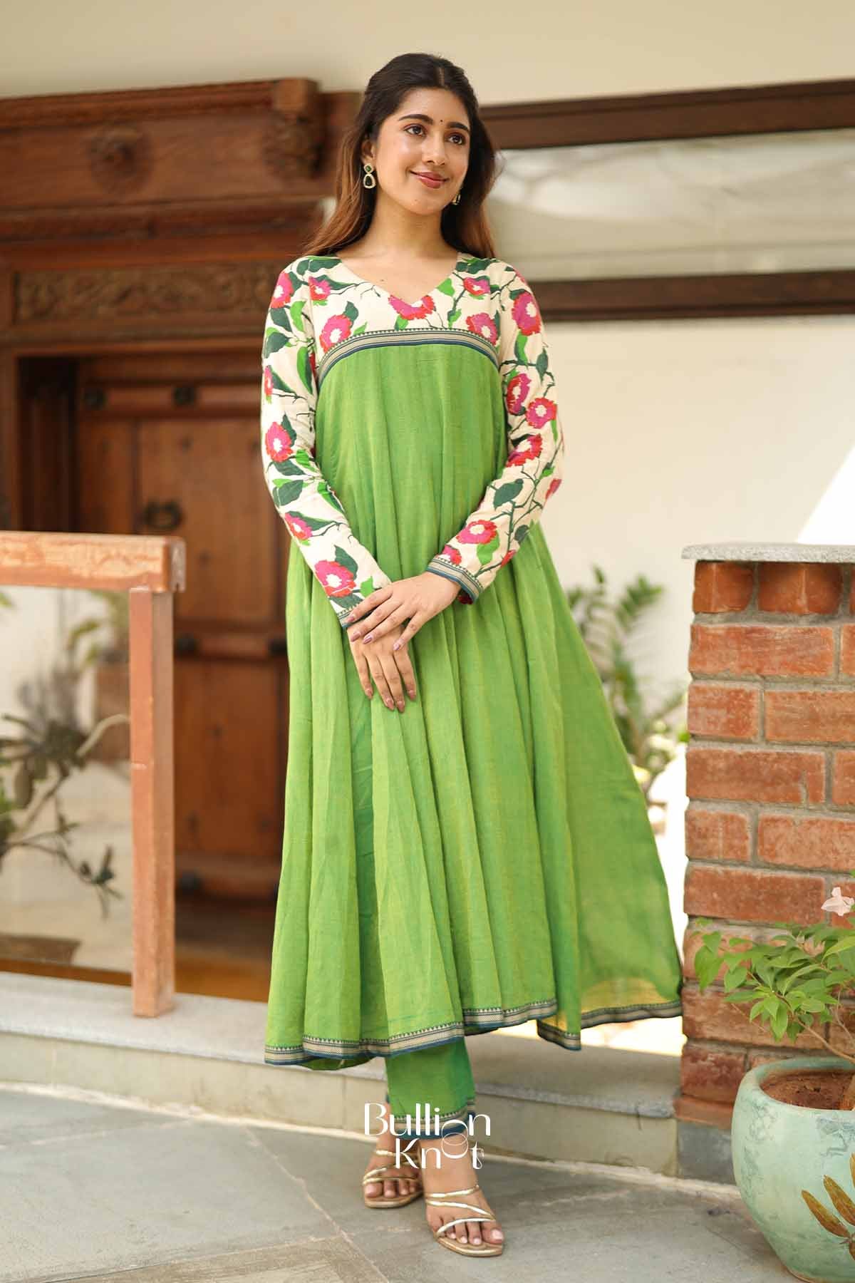 Basanti Bahar Parrot Anarkali Suit Set for Elegant Festive Wear