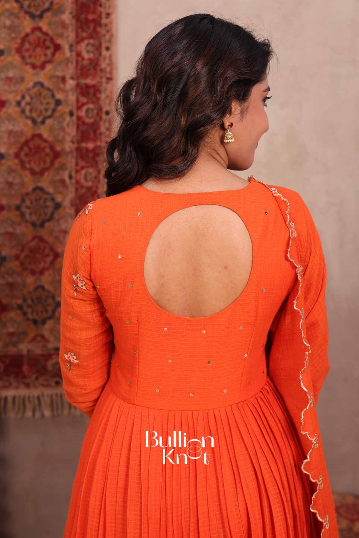 Ombre Gulzar | Orange Handloom Cotton Anarkali Set | Festive Wear for Women