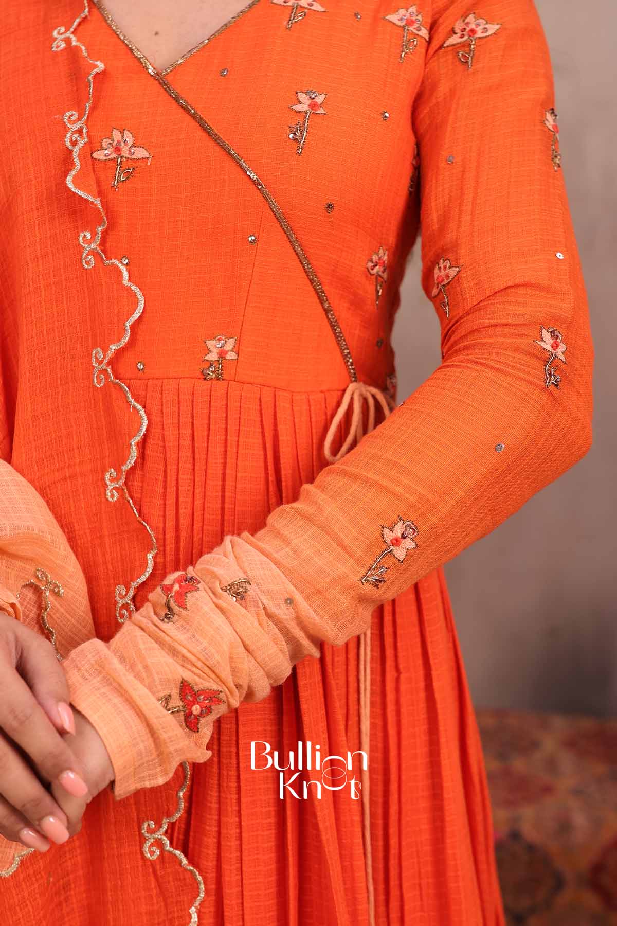 Ombre Gulzar | Orange Handloom Cotton Anarkali Set | Festive Wear for Women
