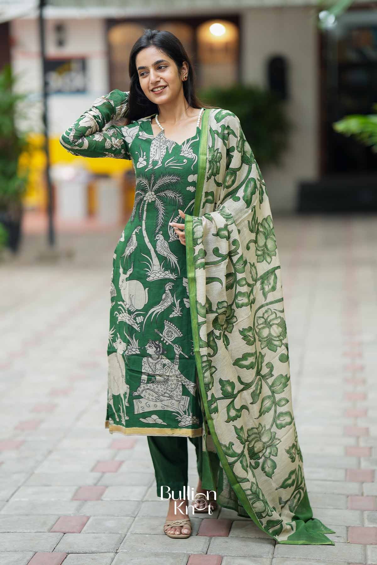 VanaRani | Emerald Green Kurta Suit Set for Cultural Events