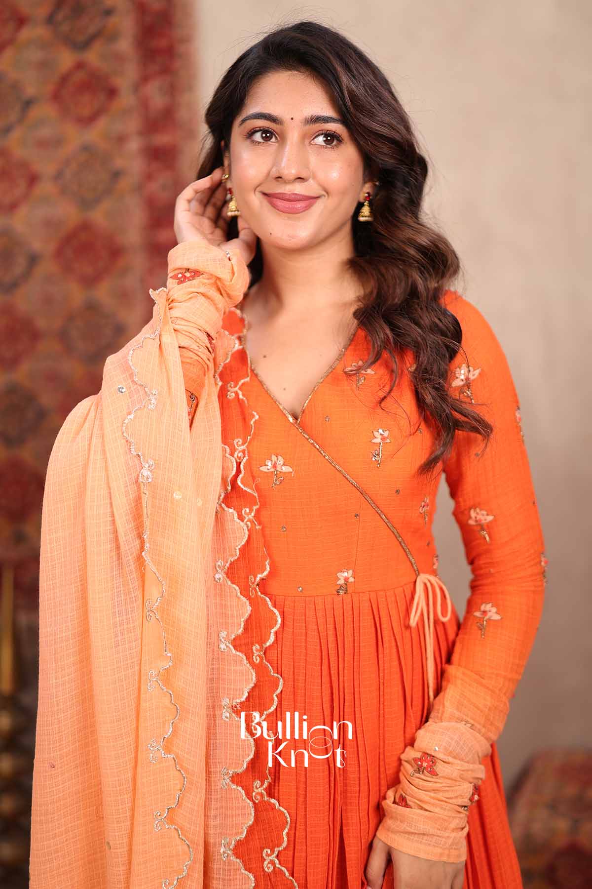 Ombre Gulzar | Orange Handloom Cotton Anarkali Set | Festive Wear for Women