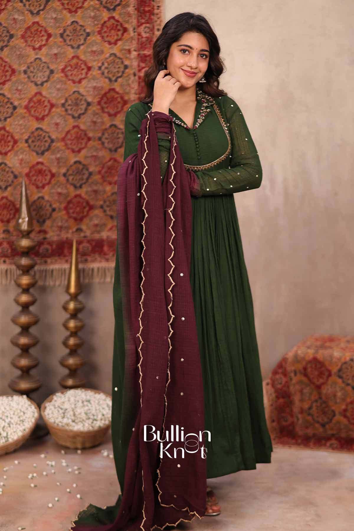 Daastan | Olive Green Handloom Cotton Anarkali Set | Timeless Ethnic Wear