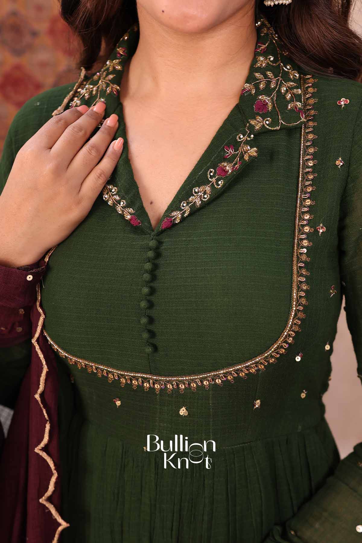 Daastan | Olive Green Handloom Cotton Anarkali Set | Timeless Ethnic Wear