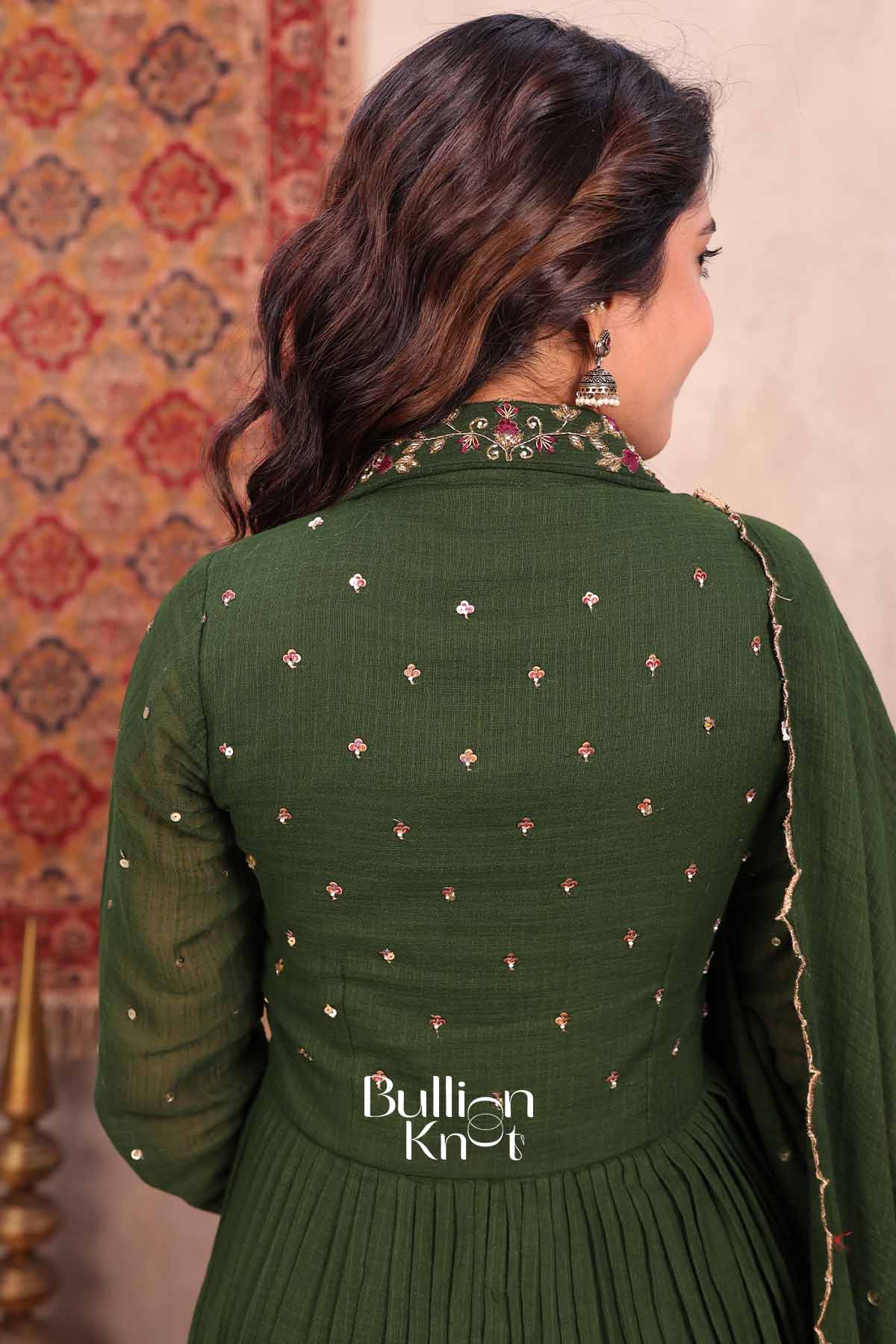 Daastan | Olive Green Handloom Cotton Anarkali Set | Timeless Ethnic Wear