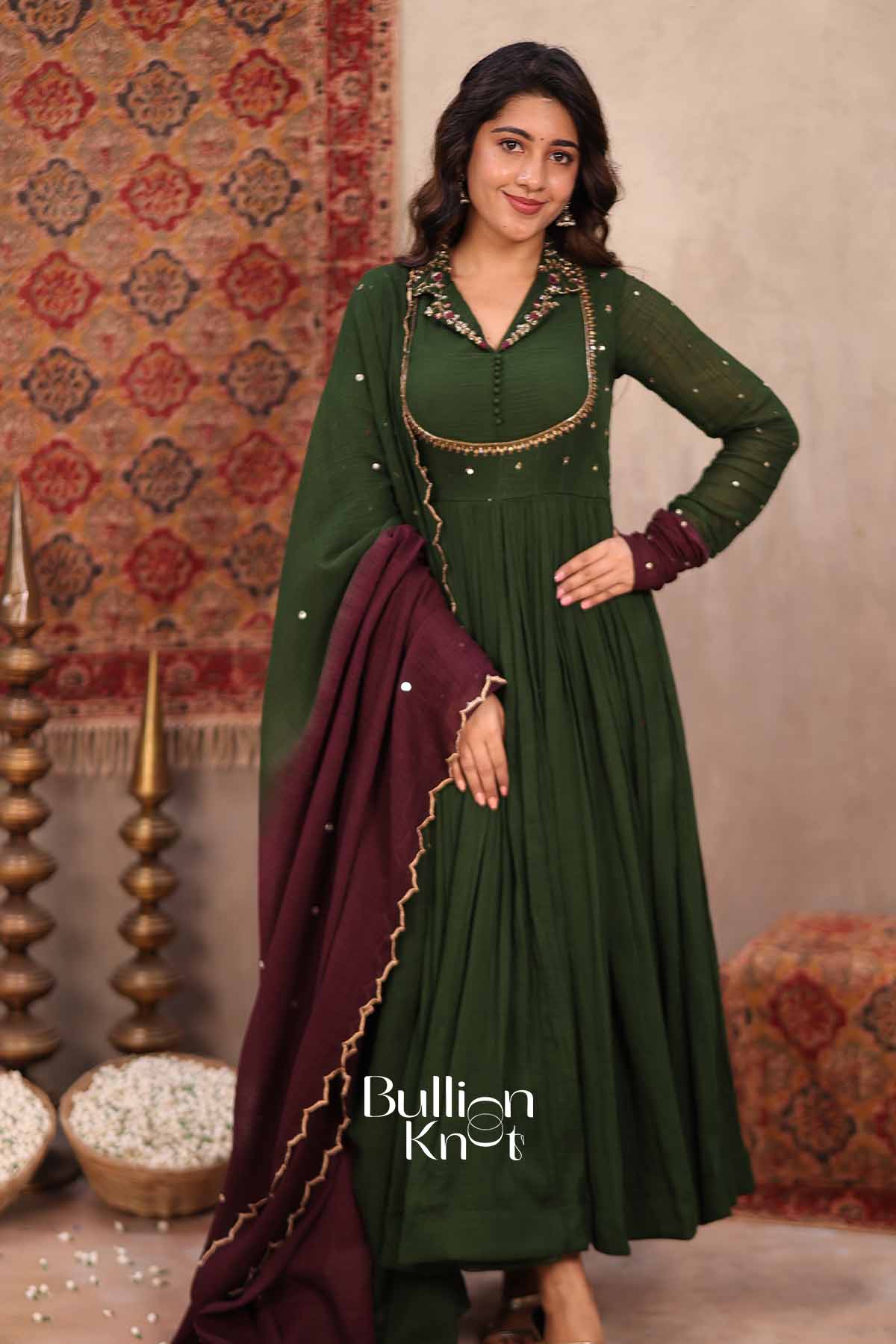 Daastan | Olive Green Handloom Cotton Anarkali Set | Timeless Ethnic Wear