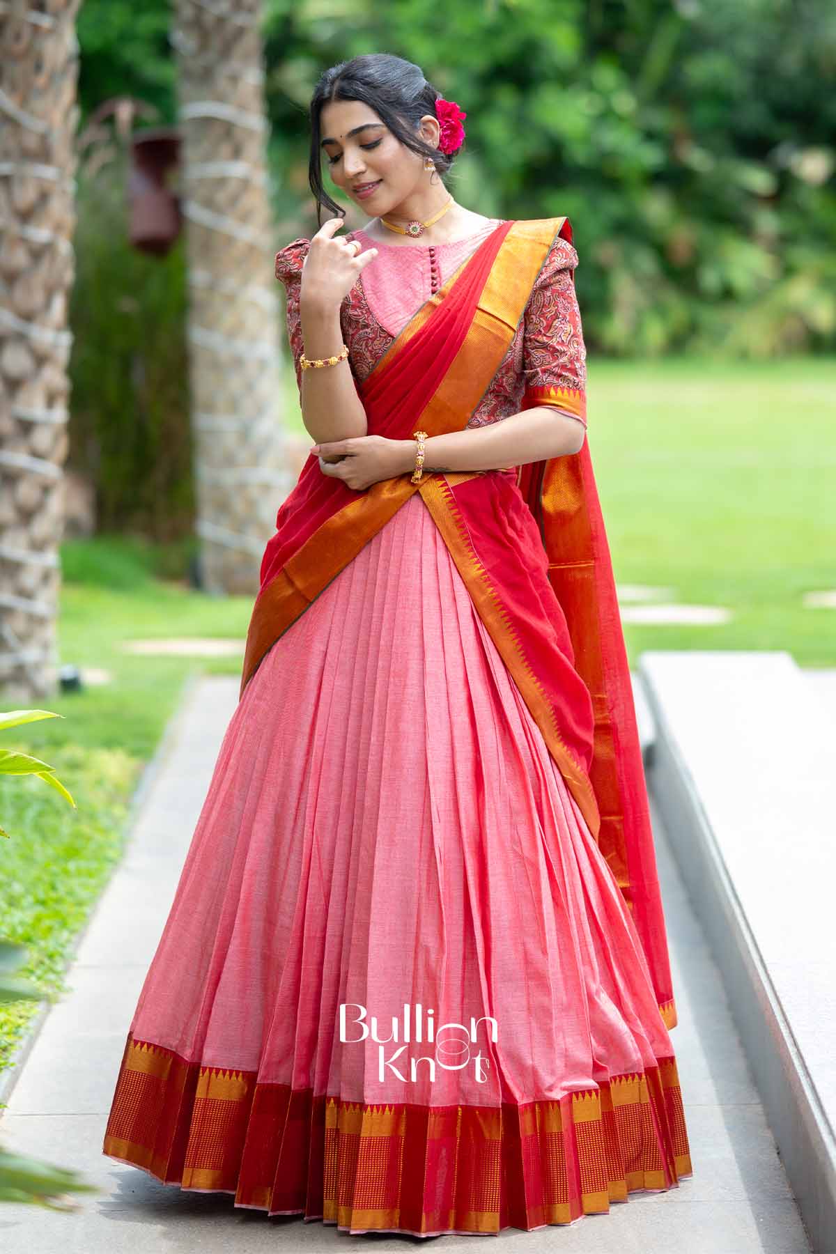 Kumkum | Pink Handloom Half Saree | Festive Radiance