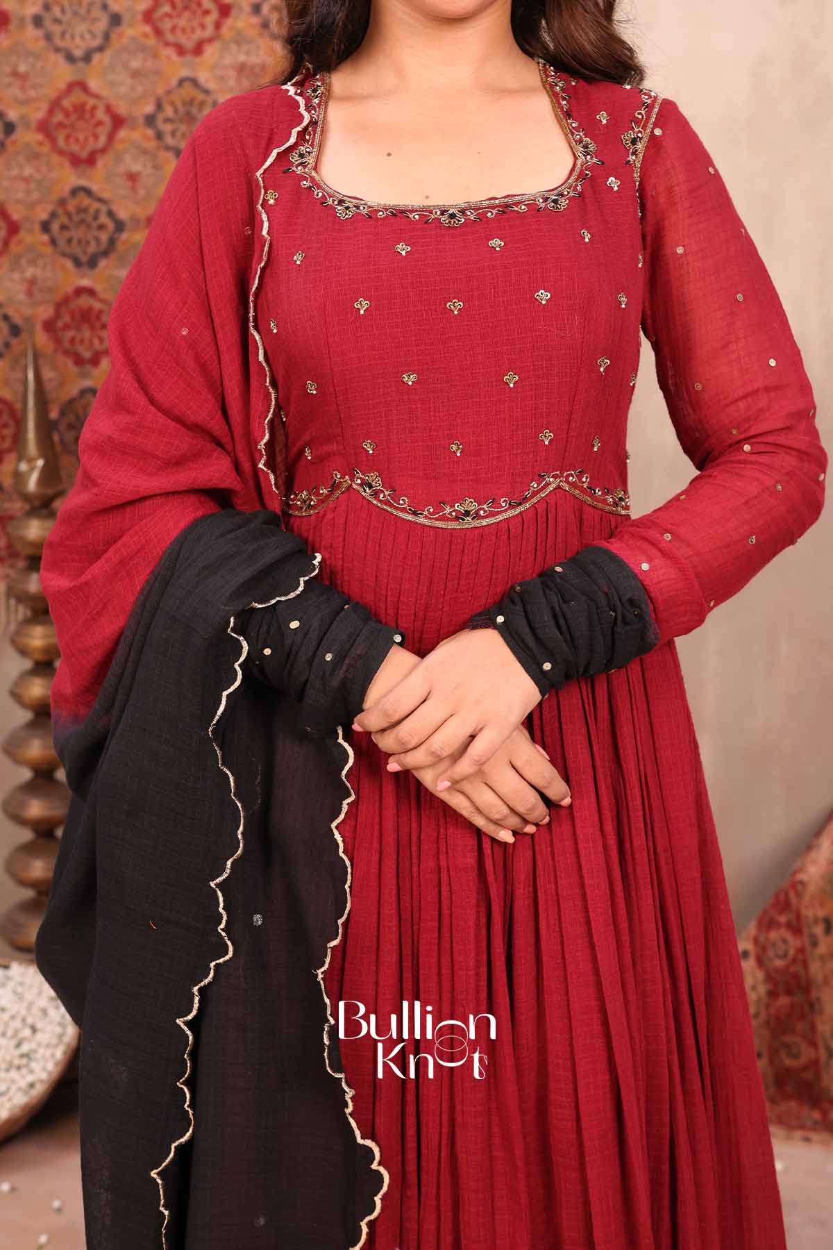 Shahi | Maroon Handloom Cotton Anarkali Set | Royal Festive Collection