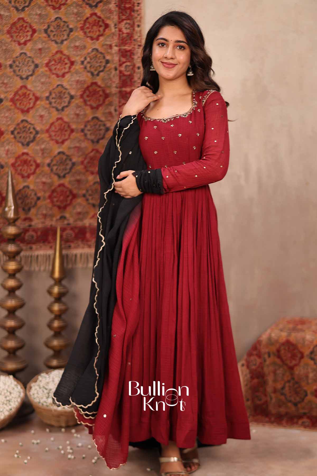 Shahi | Maroon Handloom Cotton Anarkali Set | Royal Festive Collection