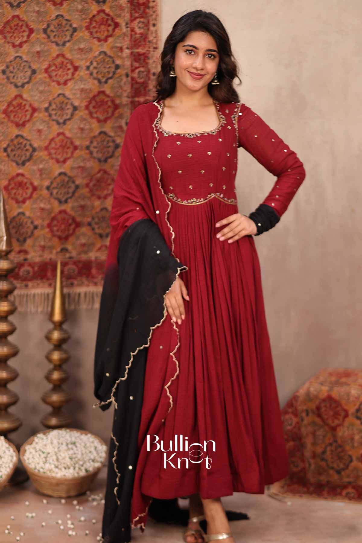 Shahi | Maroon Handloom Cotton Anarkali Set | Royal Festive Collection