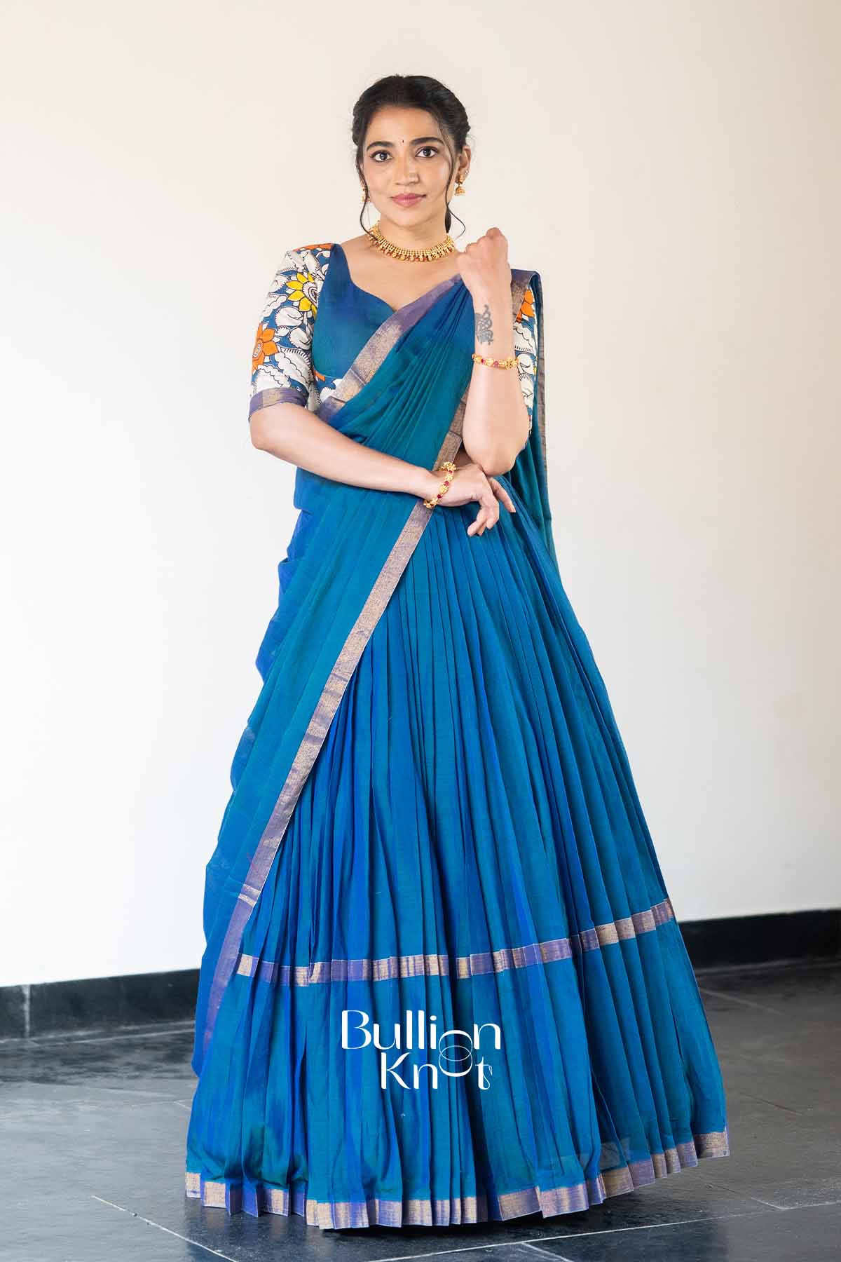 Morpankh | Indigo Handloom Half Saree| Festive Elegance