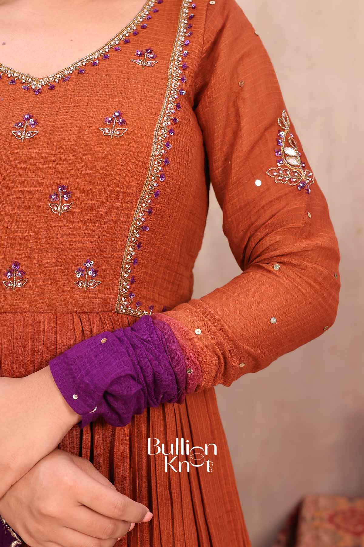 Tamra Bahar | Brown Handloom Cotton Anarkali Set | Elegant Occasion Wear