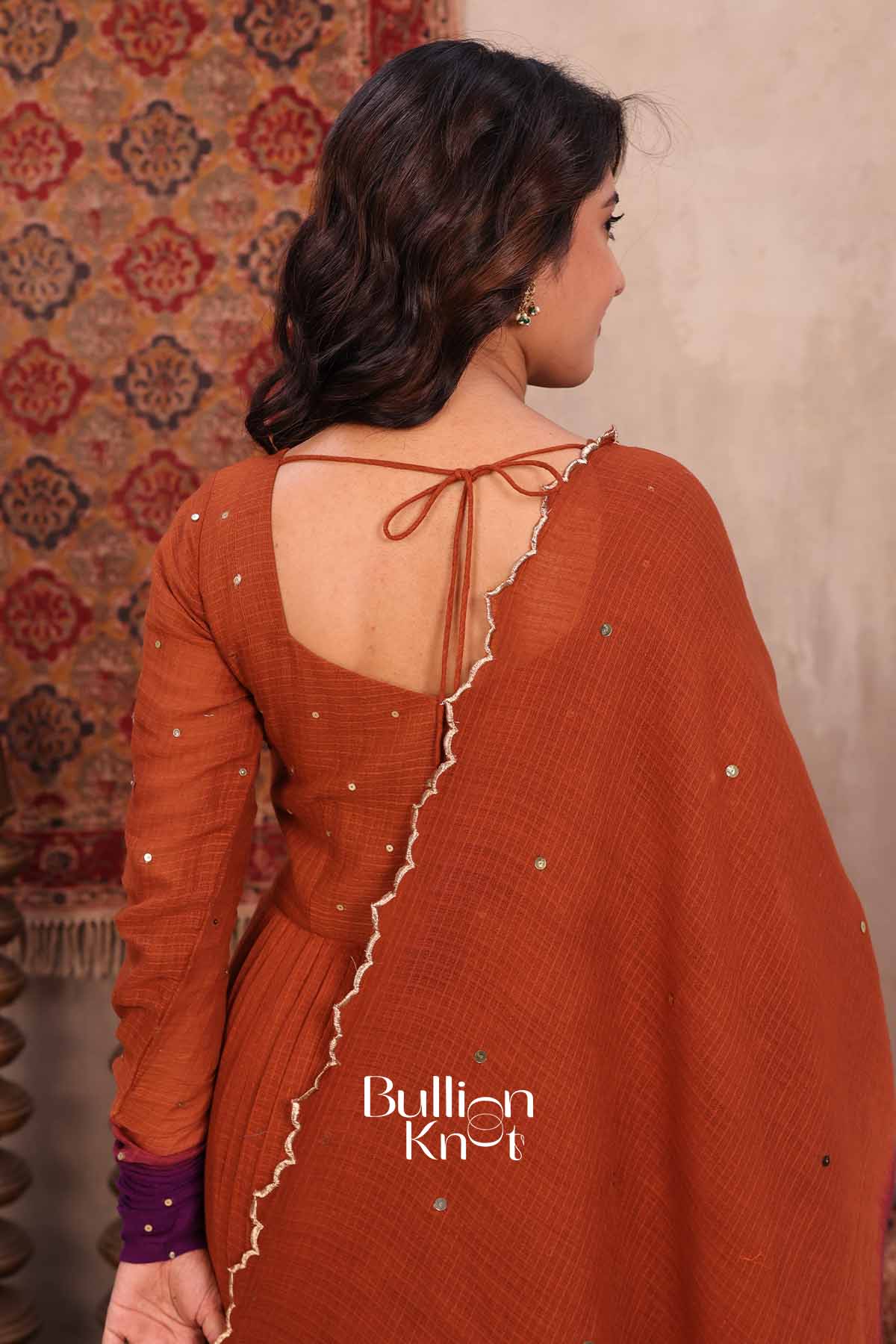Tamra Bahar | Brown Handloom Cotton Anarkali Set | Elegant Occasion Wear