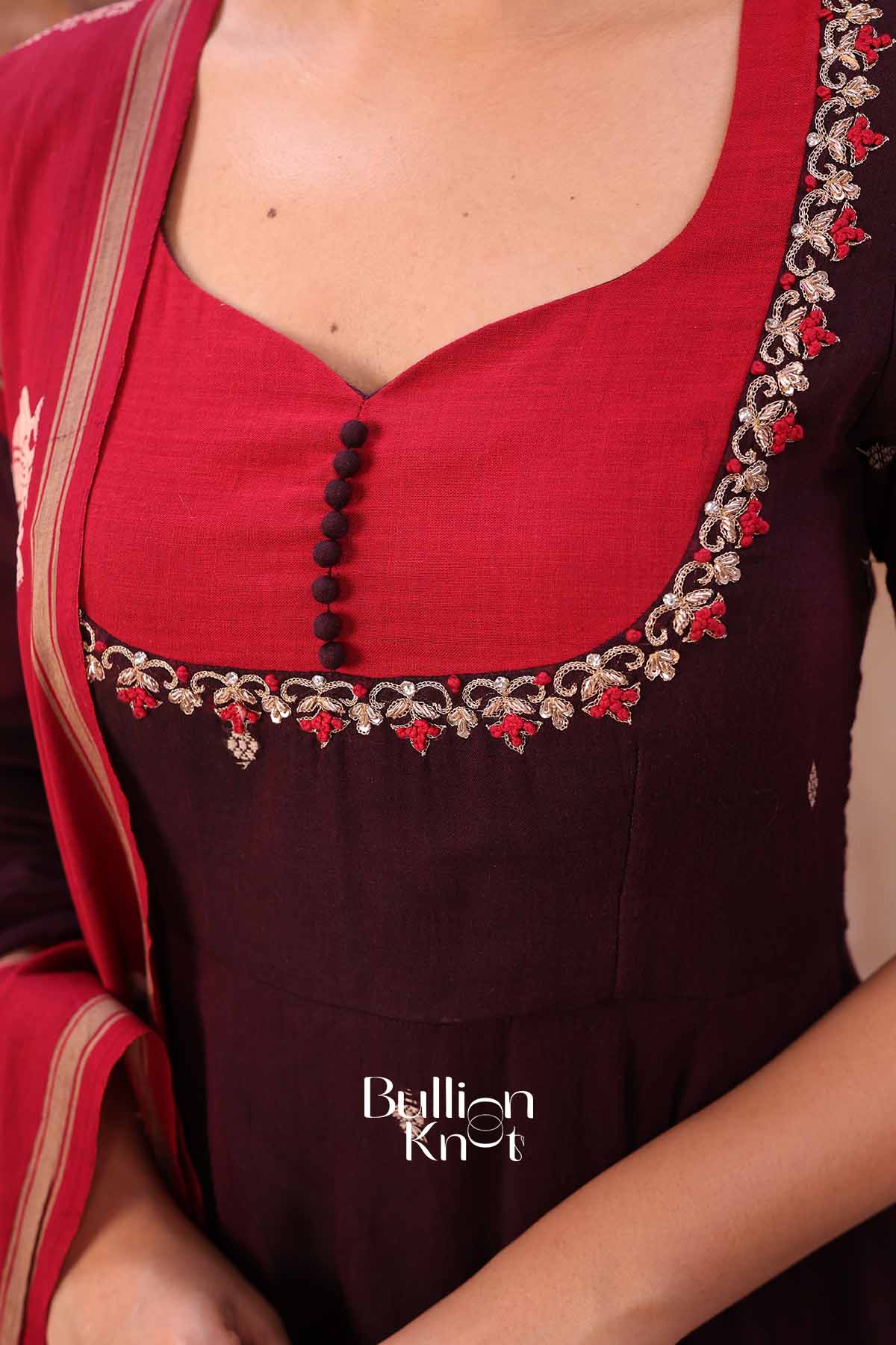 Korvai | Maroon Handloom Cotton Suit Set | Everyday Ethnic & Festive Wear