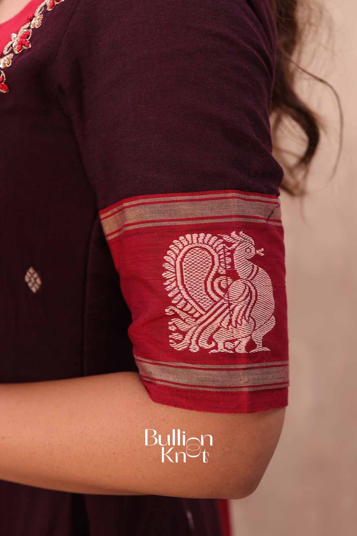 Korvai | Maroon Handloom Cotton Suit Set | Everyday Ethnic & Festive Wear
