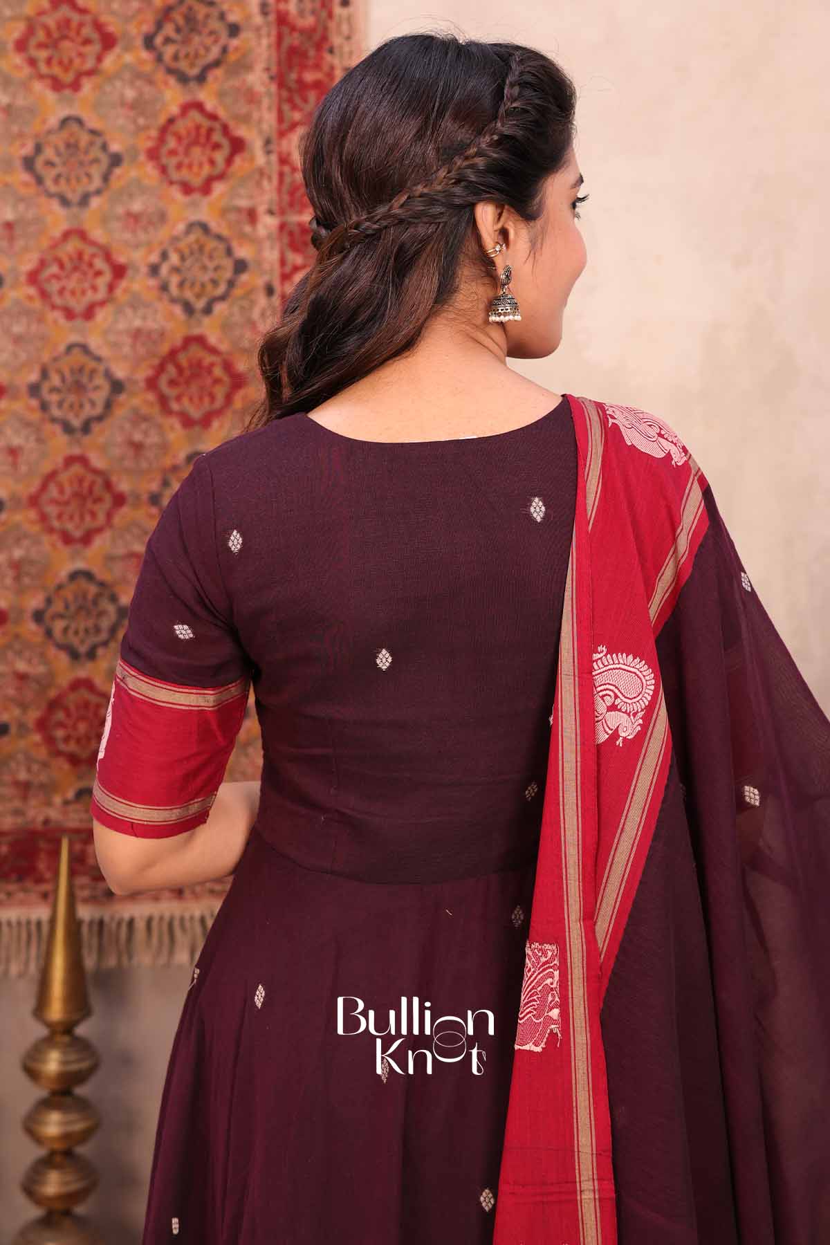 Korvai | Maroon Handloom Cotton Suit Set | Everyday Ethnic & Festive Wear