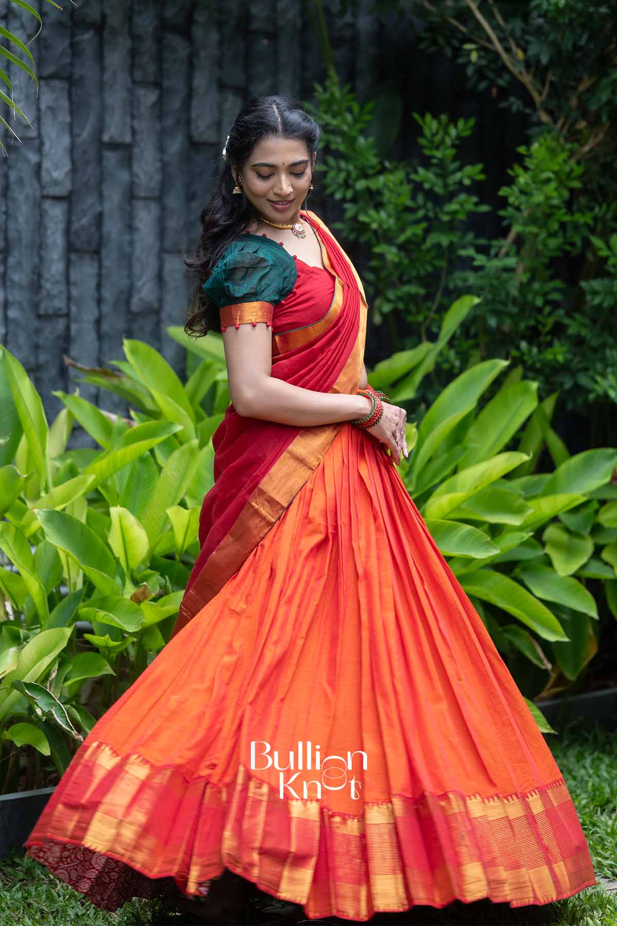Sutradhara | Orange Handloom Half Saree | Festive Heritage