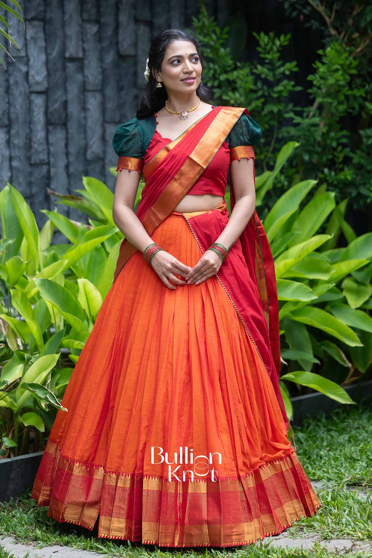 Sutradhara | Orange Handloom Half Saree | Festive Heritage