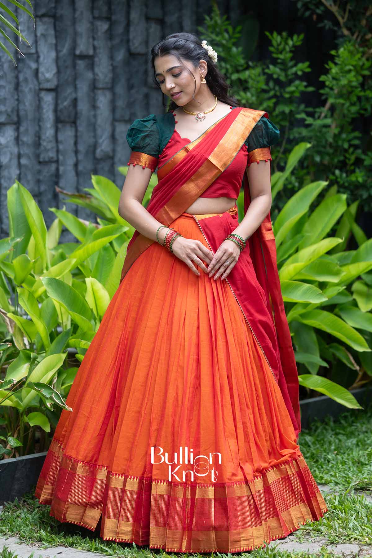 Sutradhara | Orange Handloom Half Saree | Festive Heritage