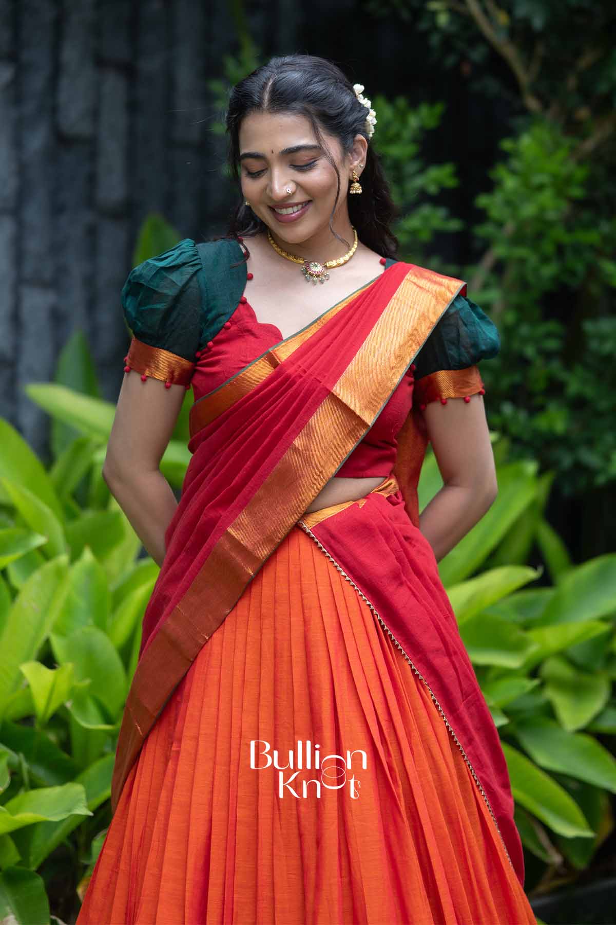 Sutradhara | Orange Handloom Half Saree | Festive Heritage